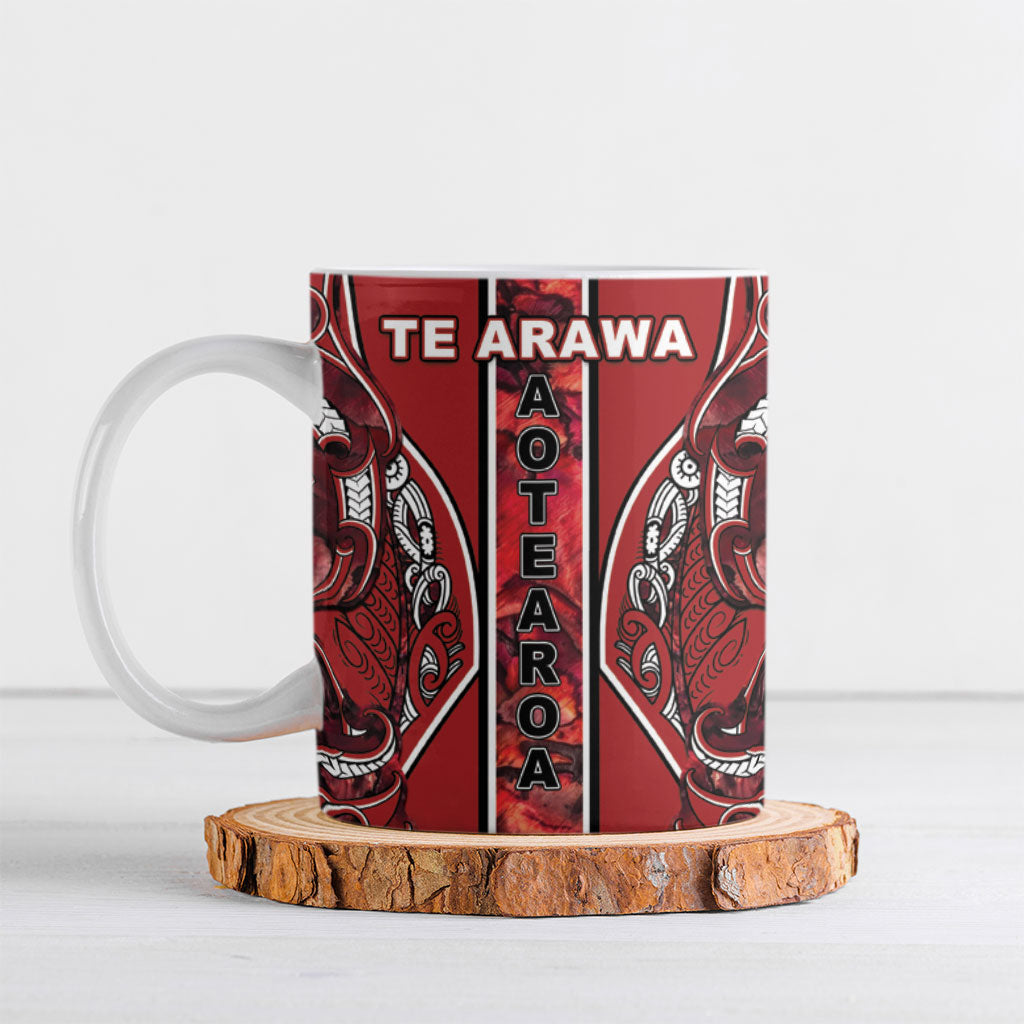 Aotearoa Te Arawa Ceramic Mug Maori Tribal Dark Red Paua Shell Pattern