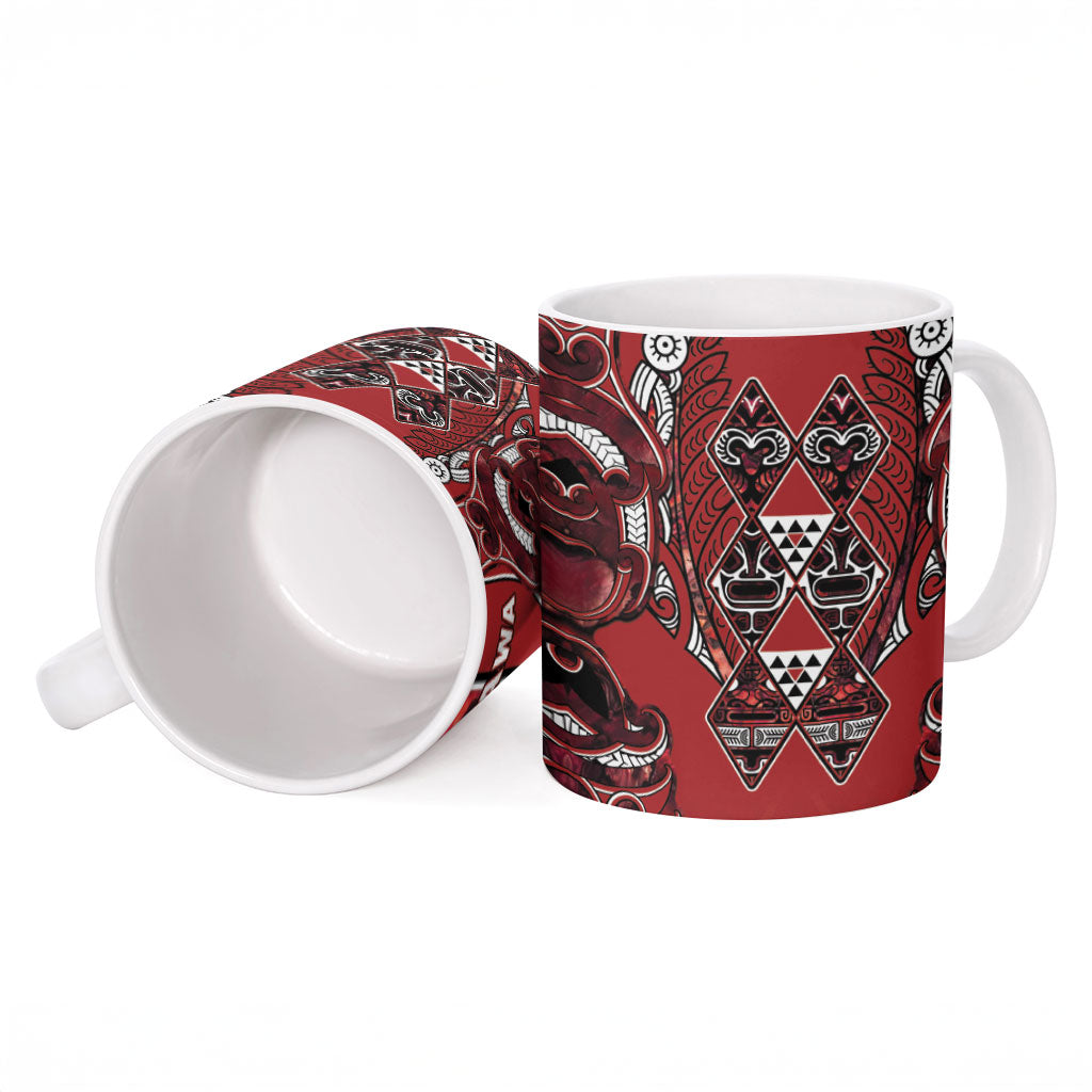 Aotearoa Te Arawa Ceramic Mug Maori Tribal Dark Red Paua Shell Pattern
