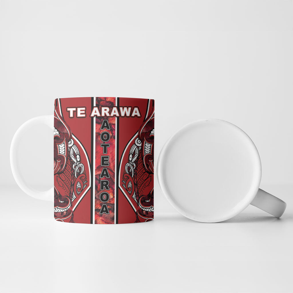 Aotearoa Te Arawa Ceramic Mug Maori Tribal Dark Red Paua Shell Pattern