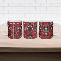 Aotearoa Te Arawa Ceramic Mug Maori Tribal Dark Red Paua Shell Pattern