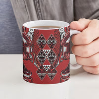 Aotearoa Te Arawa Ceramic Mug Maori Tribal Dark Red Paua Shell Pattern