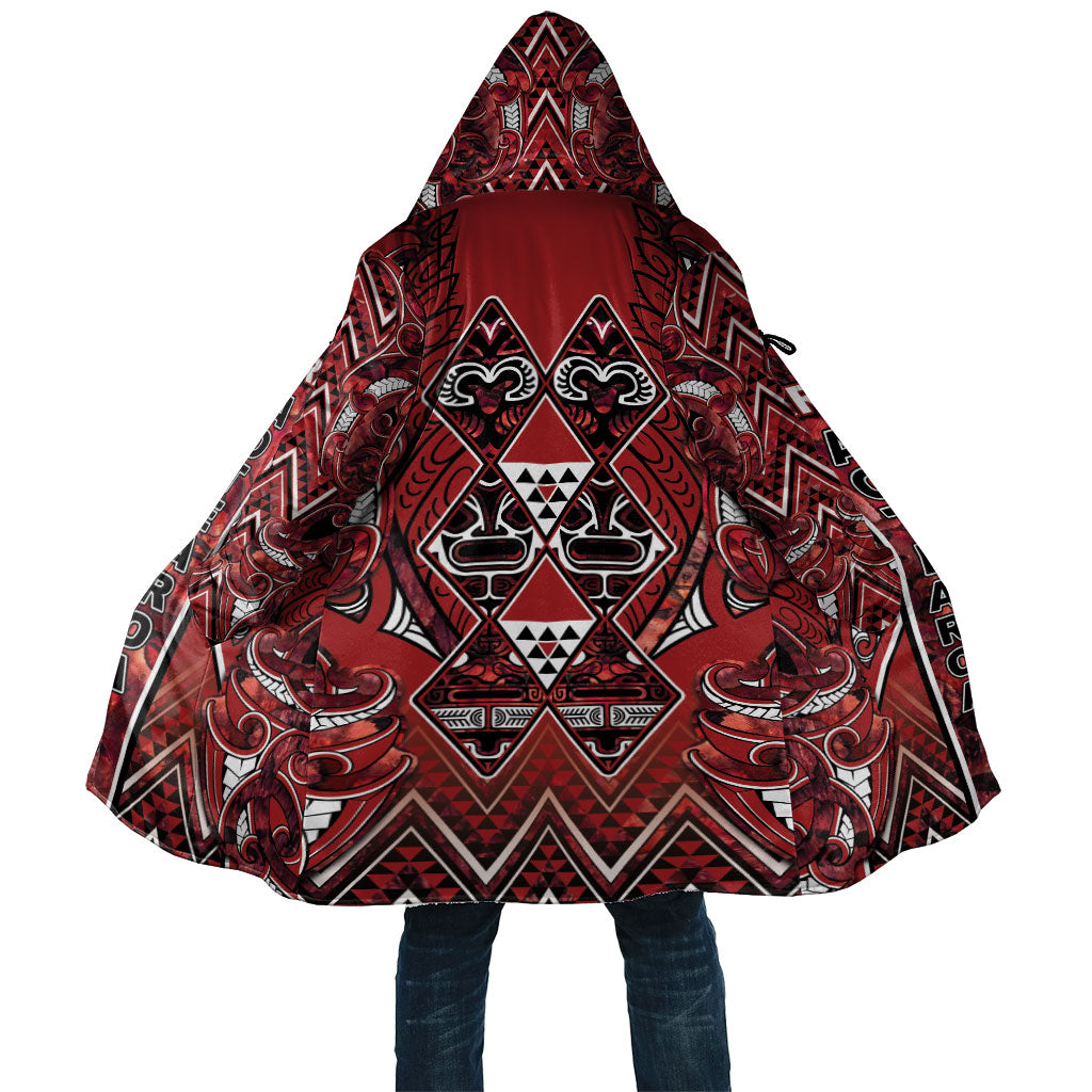 Aotearoa Te Arawa Cloak Maori Tribal Dark Red Paua Shell Pattern DT05 Unisex Red - Polynesian Pride