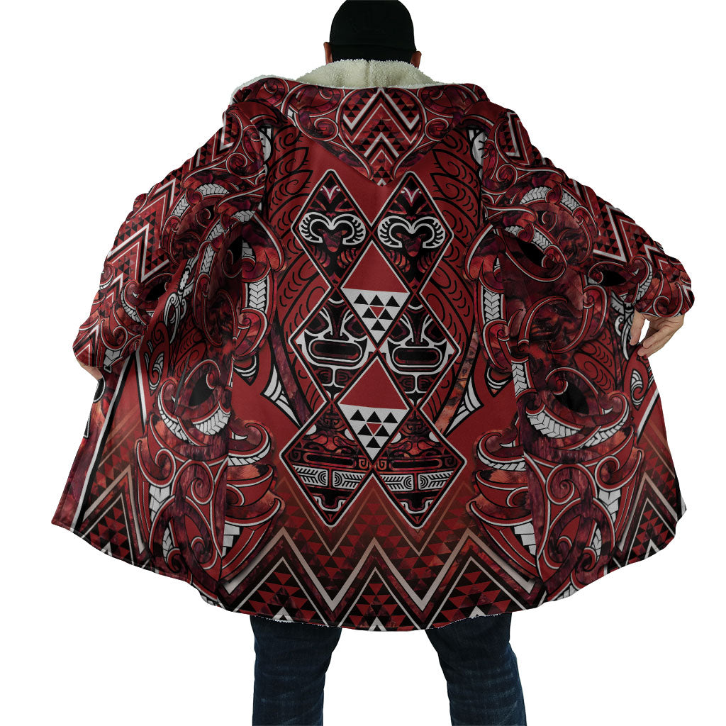 Aotearoa Te Arawa Cloak Maori Tribal Dark Red Paua Shell Pattern