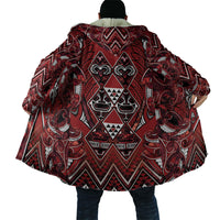 Aotearoa Te Arawa Cloak Maori Tribal Dark Red Paua Shell Pattern