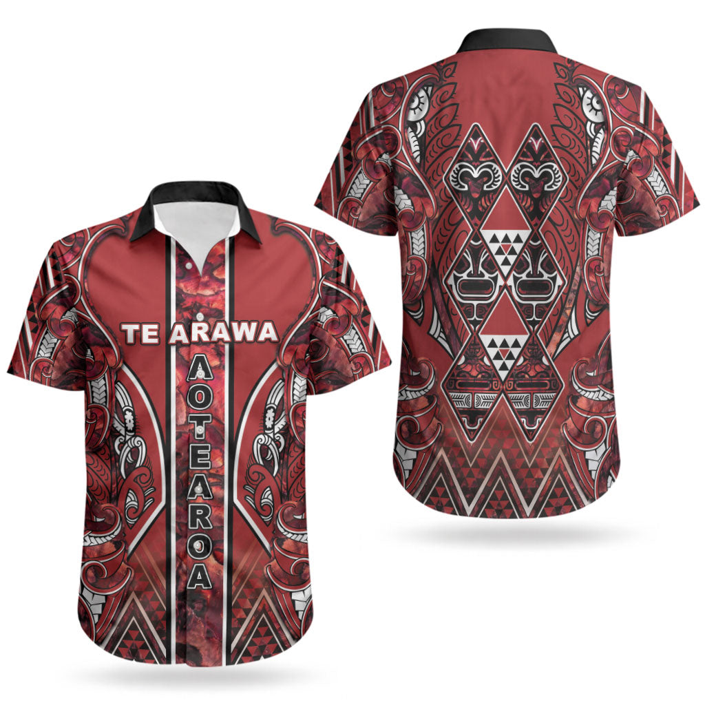 Aotearoa Te Arawa Couples Matching Long Sleeve Bodycon Dress and Hawaiian Shirt Maori Tribal Dark Red Paua Shell Pattern