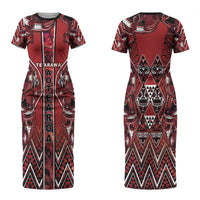 Aotearoa Te Arawa Couples Matching Short Sleeve Bodycon Dress and Hawaiian Shirt Maori Tribal Dark Red Paua Shell Pattern