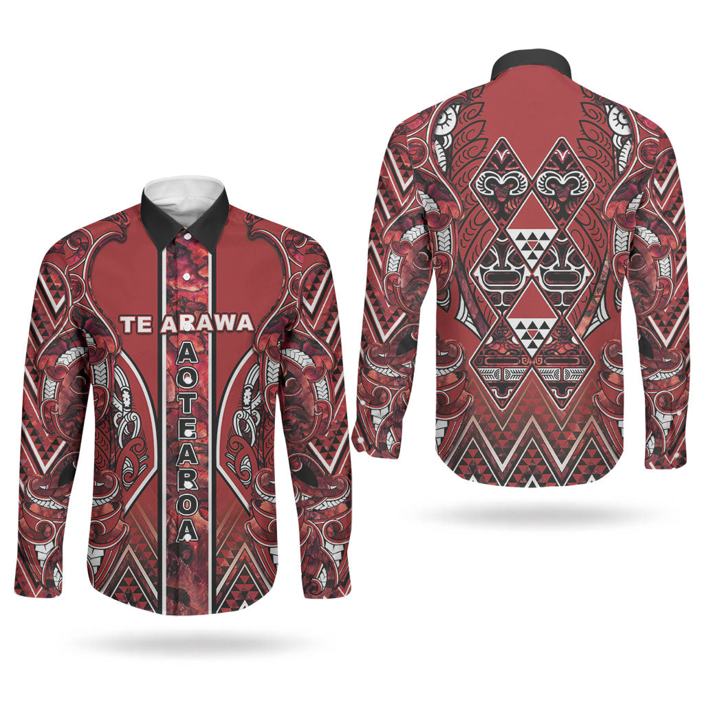 Aotearoa Te Arawa Couples Matching Tank Maxi Dress and Long Sleeve Button Shirt Maori Tribal Dark Red Paua Shell Pattern