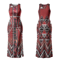 Aotearoa Te Arawa Couples Matching Tank Maxi Dress and Long Sleeve Button Shirt Maori Tribal Dark Red Paua Shell Pattern