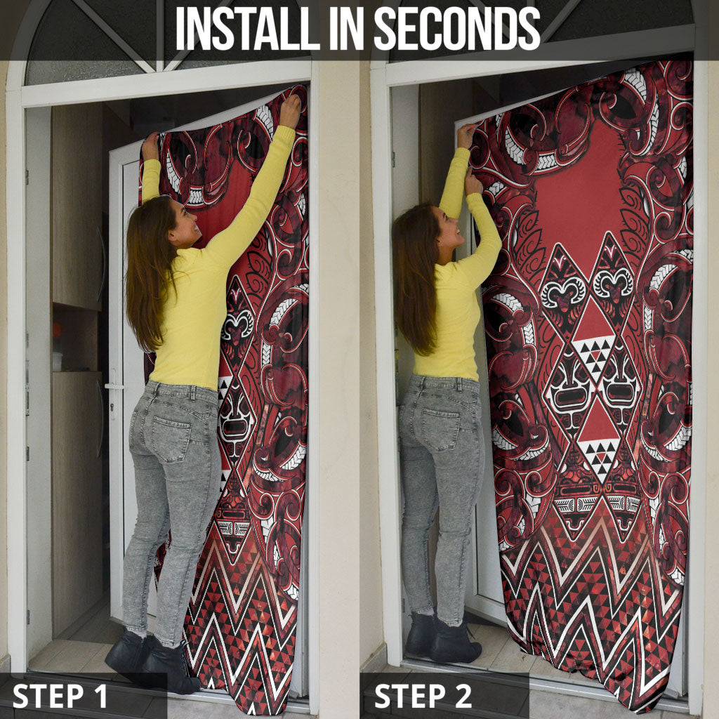 Aotearoa Te Arawa Door Cover Maori Tribal Dark Red Paua Shell Pattern