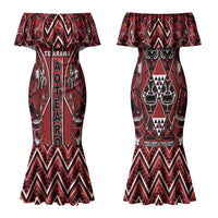 Aotearoa Te Arawa Family Matching Mermaid Dress and Hawaiian Shirt Maori Tribal Dark Red Paua Shell Pattern