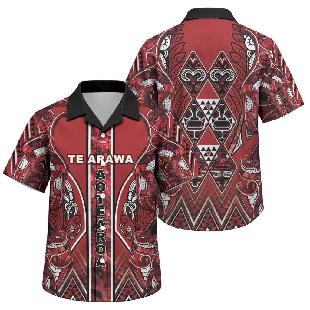 Aotearoa Te Arawa Family Matching Off Shoulder Maxi Dress and Hawaiian Shirt Maori Tribal Dark Red Paua Shell Pattern