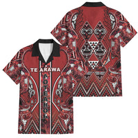Aotearoa Te Arawa Family Matching Off Shoulder Short Dress and Hawaiian Shirt Maori Tribal Dark Red Paua Shell Pattern