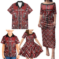 Aotearoa Te Arawa Family Matching Puletasi and Hawaiian Shirt Maori Tribal Dark Red Paua Shell Pattern