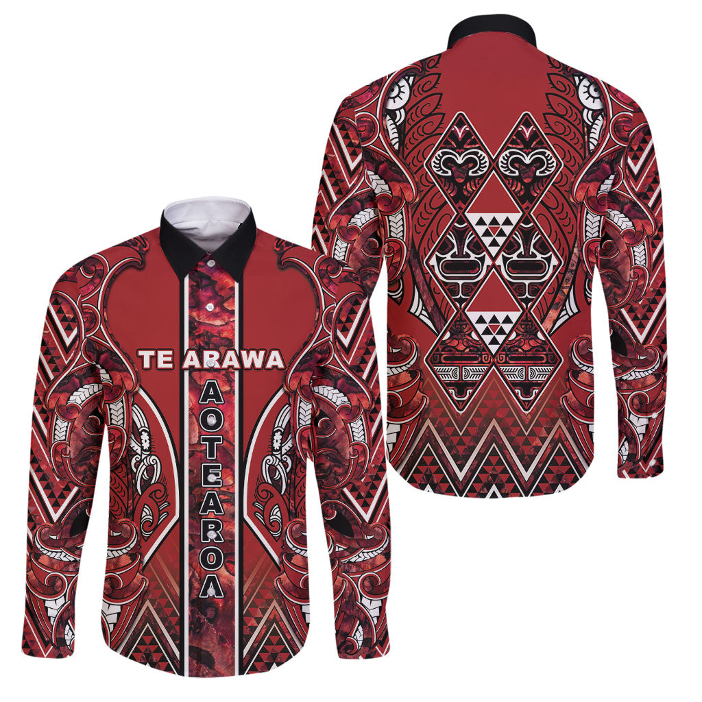 Aotearoa Te Arawa Family Matching Summer Maxi Dress and Hawaiian Shirt Maori Tribal Dark Red Paua Shell Pattern