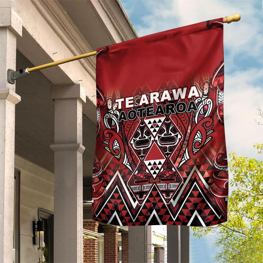 Aotearoa Te Arawa Garden Flag Maori Tribal Dark Red Paua Shell Pattern DT05 House Flag Red - Polynesian Pride