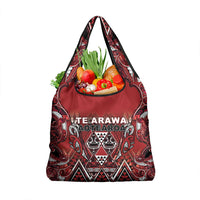 Aotearoa Te Arawa Grocery Bag Maori Tribal Dark Red Paua Shell Pattern