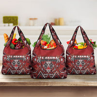 Aotearoa Te Arawa Grocery Bag Maori Tribal Dark Red Paua Shell Pattern
