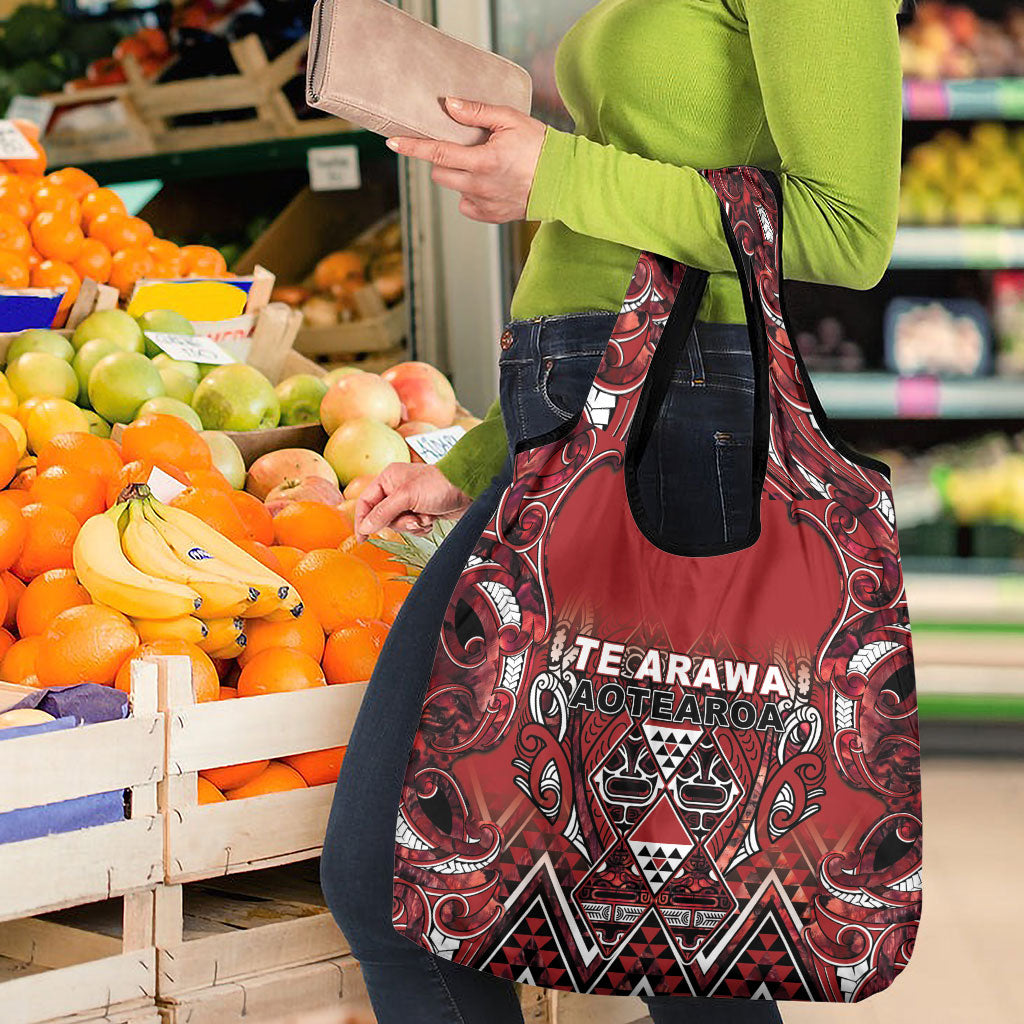 Aotearoa Te Arawa Grocery Bag Maori Tribal Dark Red Paua Shell Pattern