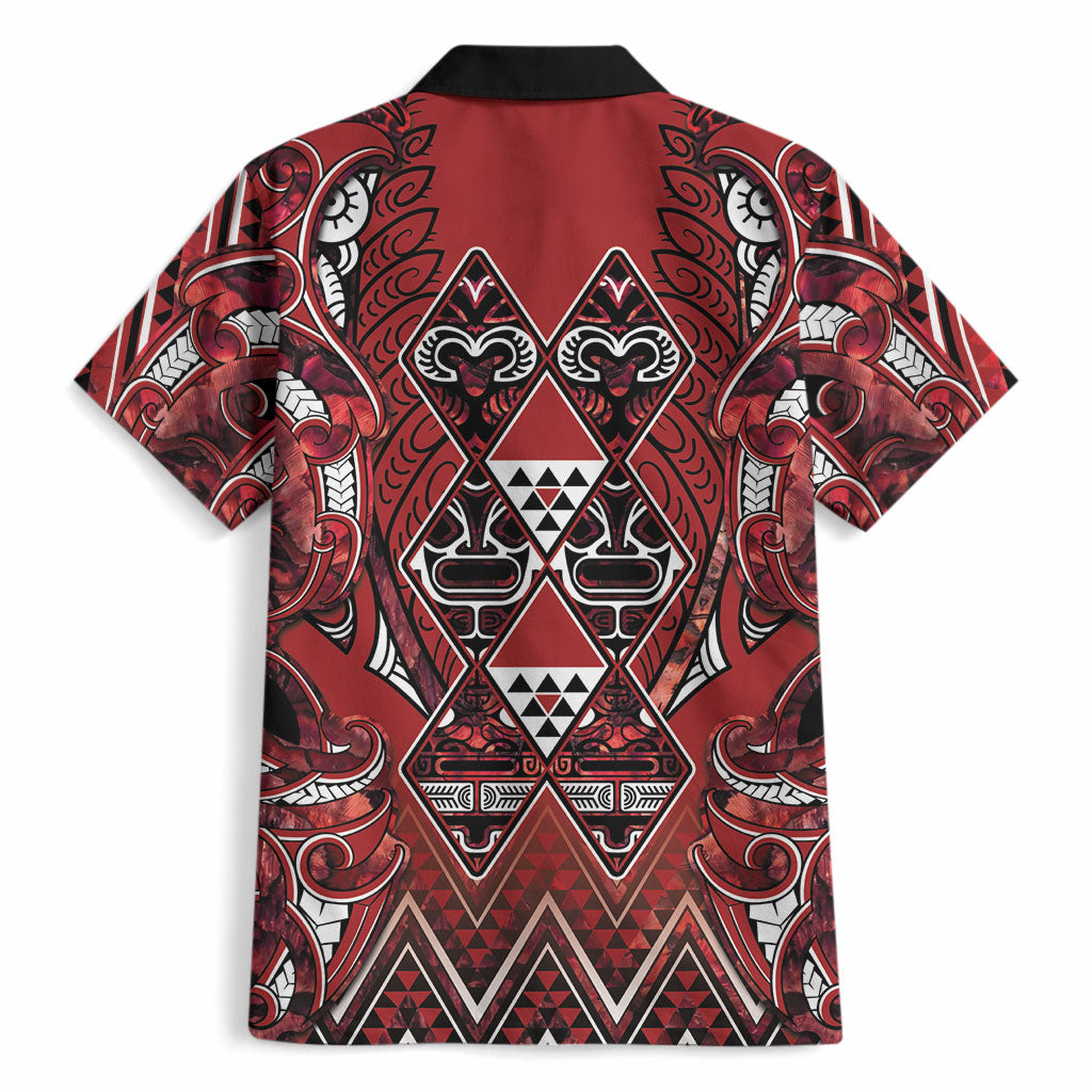 Aotearoa Te Arawa Hawaiian Shirt Maori Tribal Dark Red Paua Shell Pattern