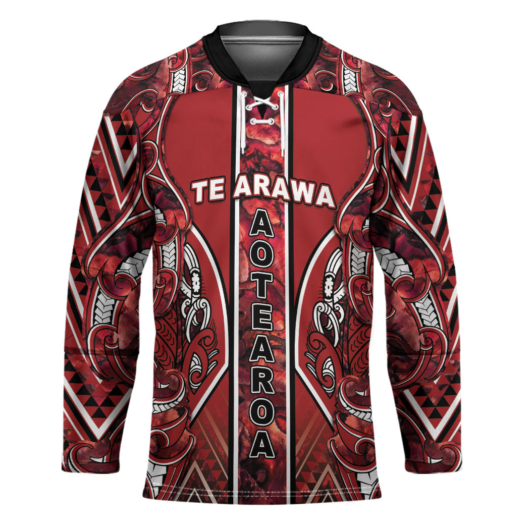 Aotearoa Te Arawa Hockey Jersey Maori Tribal Dark Red Paua Shell Pattern