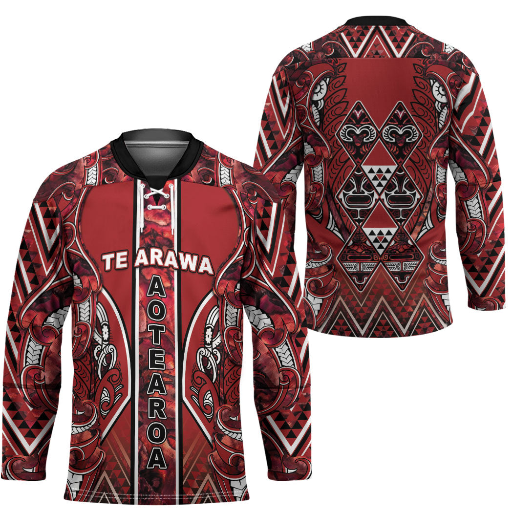 Aotearoa Te Arawa Hockey Jersey Maori Tribal Dark Red Paua Shell Pattern