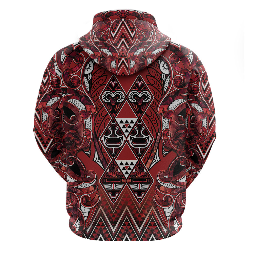 Aotearoa Te Arawa Hoodie Maori Tribal Dark Red Paua Shell Pattern