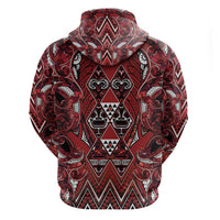 Aotearoa Te Arawa Hoodie Maori Tribal Dark Red Paua Shell Pattern