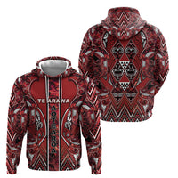 Aotearoa Te Arawa Hoodie Maori Tribal Dark Red Paua Shell Pattern