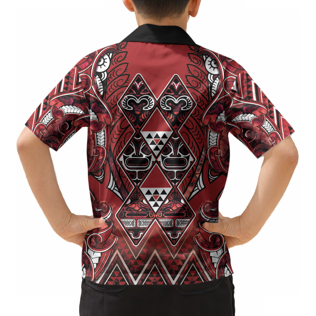 Aotearoa Te Arawa Kid Hawaiian Shirt Maori Tribal Dark Red Paua Shell Pattern