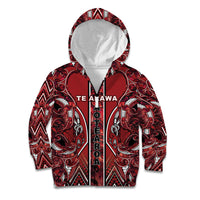 Aotearoa Te Arawa Kid Hoodie Maori Tribal Dark Red Paua Shell Pattern