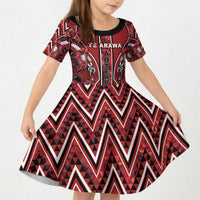 Aotearoa Te Arawa Kid Short Sleeve Dress Maori Tribal Dark Red Paua Shell Pattern