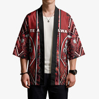 Aotearoa Te Arawa Kimono Maori Tribal Dark Red Paua Shell Pattern