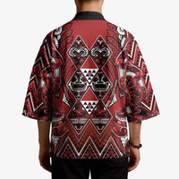 Aotearoa Te Arawa Kimono Maori Tribal Dark Red Paua Shell Pattern