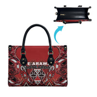 Aotearoa Te Arawa Leather Bag Maori Tribal Dark Red Paua Shell Pattern