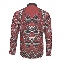 Aotearoa Te Arawa Long Sleeve Button Shirt Maori Tribal Dark Red Paua Shell Pattern
