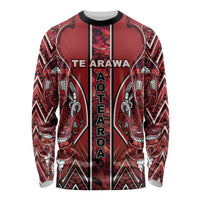 Aotearoa Te Arawa Long Sleeve Shirt Maori Tribal Dark Red Paua Shell Pattern