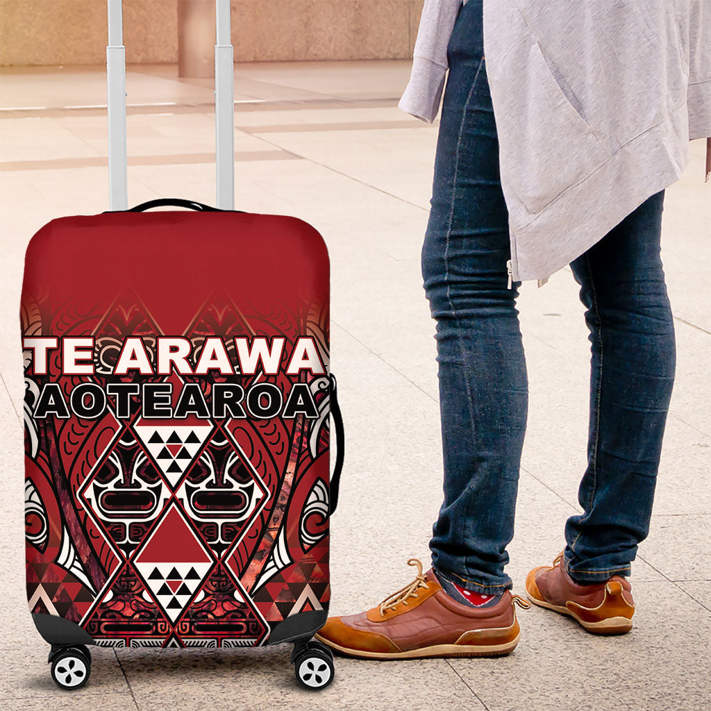 Aotearoa Te Arawa Luggage Cover Maori Tribal Dark Red Paua Shell Pattern DT05 Red - Polynesian Pride