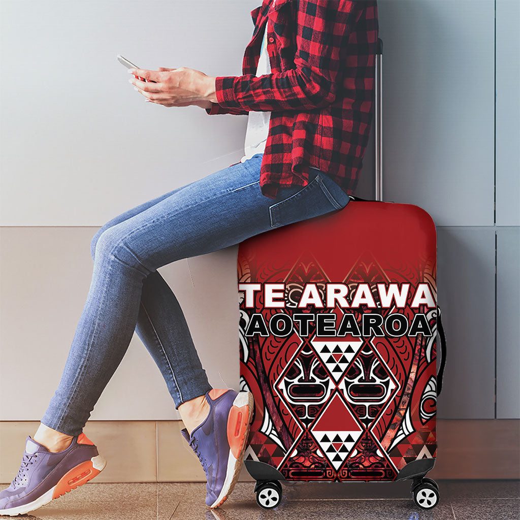 Aotearoa Te Arawa Luggage Cover Maori Tribal Dark Red Paua Shell Pattern