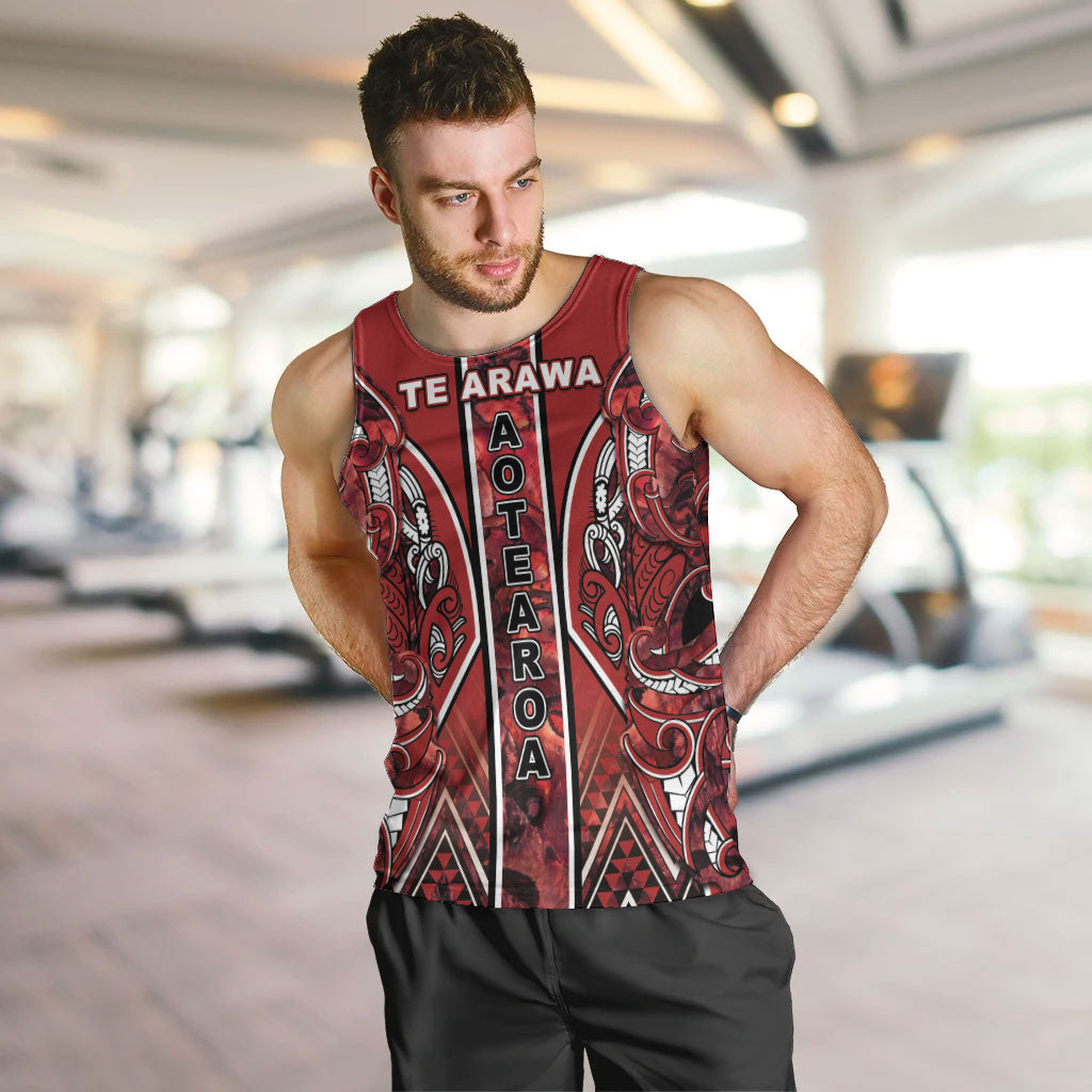 Aotearoa Te Arawa Men Tank Top Maori Tribal Dark Red Paua Shell Pattern