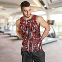 Aotearoa Te Arawa Men Tank Top Maori Tribal Dark Red Paua Shell Pattern