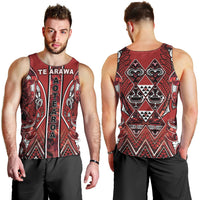Aotearoa Te Arawa Men Tank Top Maori Tribal Dark Red Paua Shell Pattern