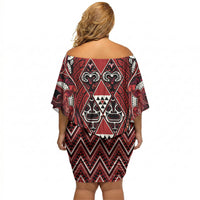 Aotearoa Te Arawa Off Shoulder Short Dress Maori Tribal Dark Red Paua Shell Pattern