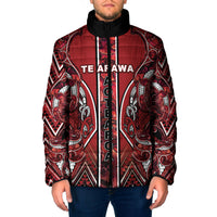 Aotearoa Te Arawa Padded Jacket Maori Tribal Dark Red Paua Shell Pattern