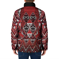 Aotearoa Te Arawa Padded Jacket Maori Tribal Dark Red Paua Shell Pattern