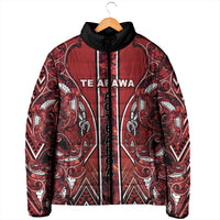 Aotearoa Te Arawa Padded Jacket Maori Tribal Dark Red Paua Shell Pattern
