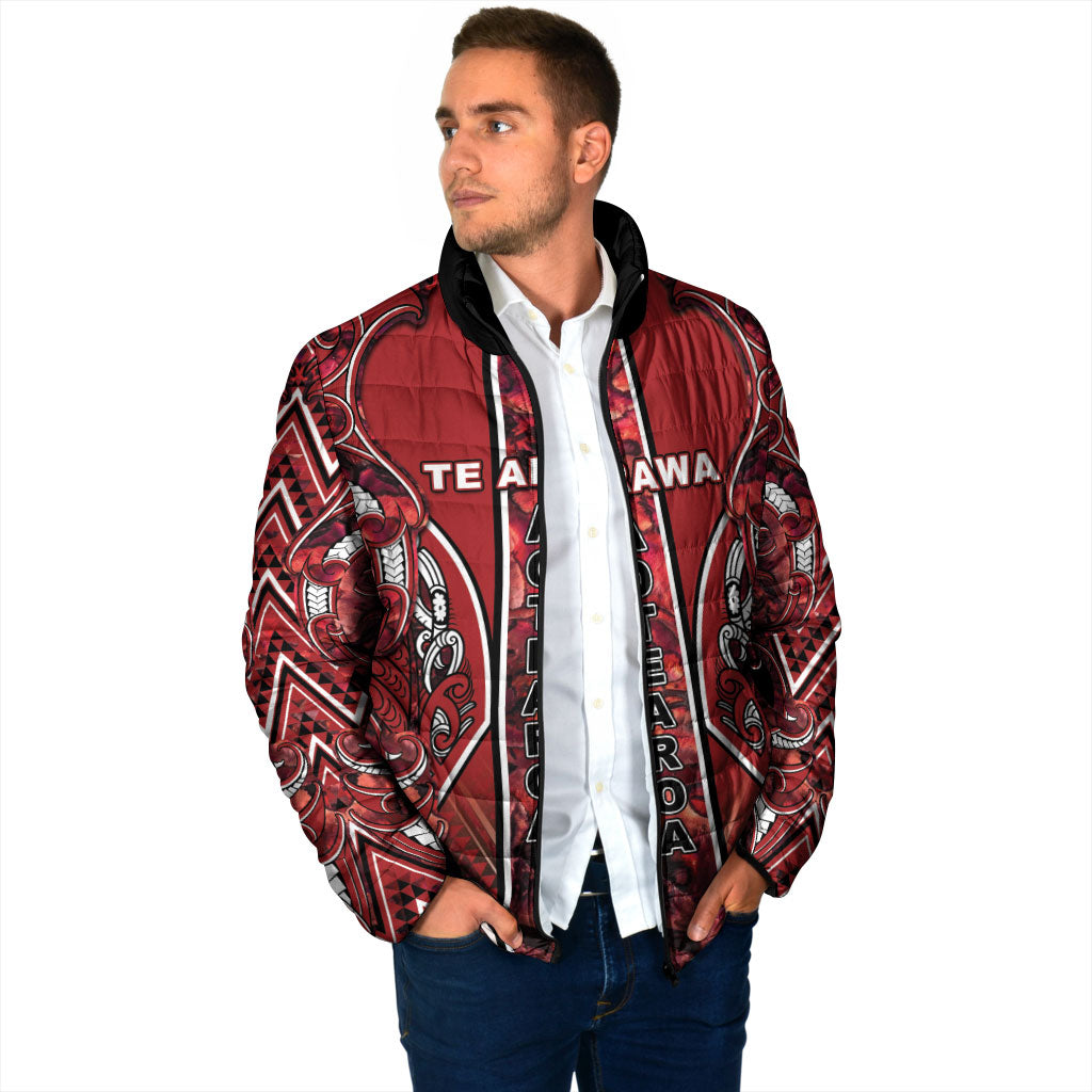 Aotearoa Te Arawa Padded Jacket Maori Tribal Dark Red Paua Shell Pattern