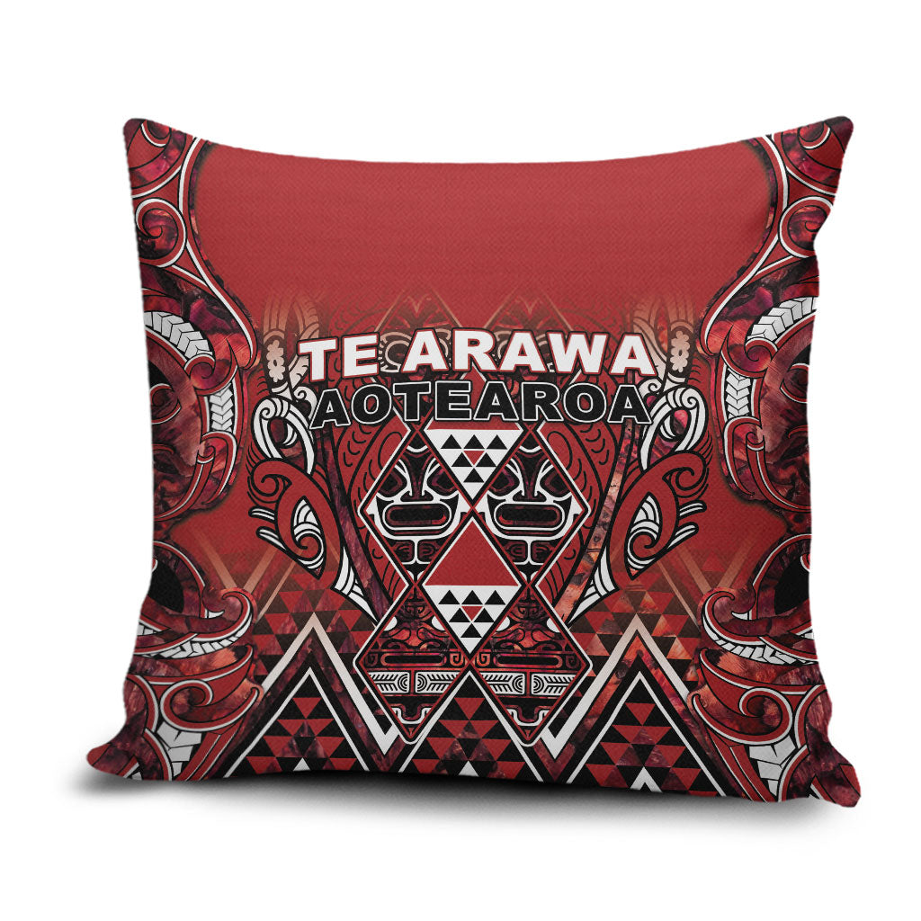 Aotearoa Te Arawa Pillow Cover Maori Tribal Dark Red Paua Shell Pattern