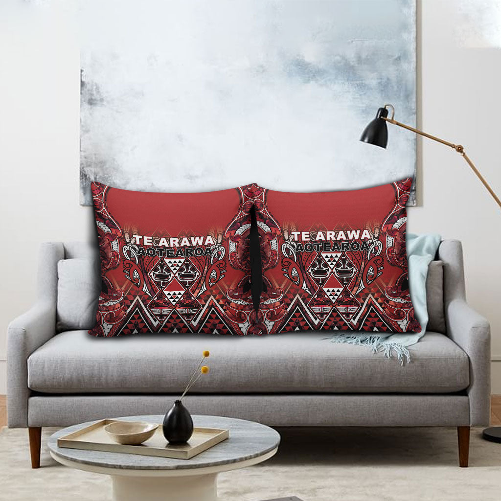 Aotearoa Te Arawa Pillow Cover Maori Tribal Dark Red Paua Shell Pattern
