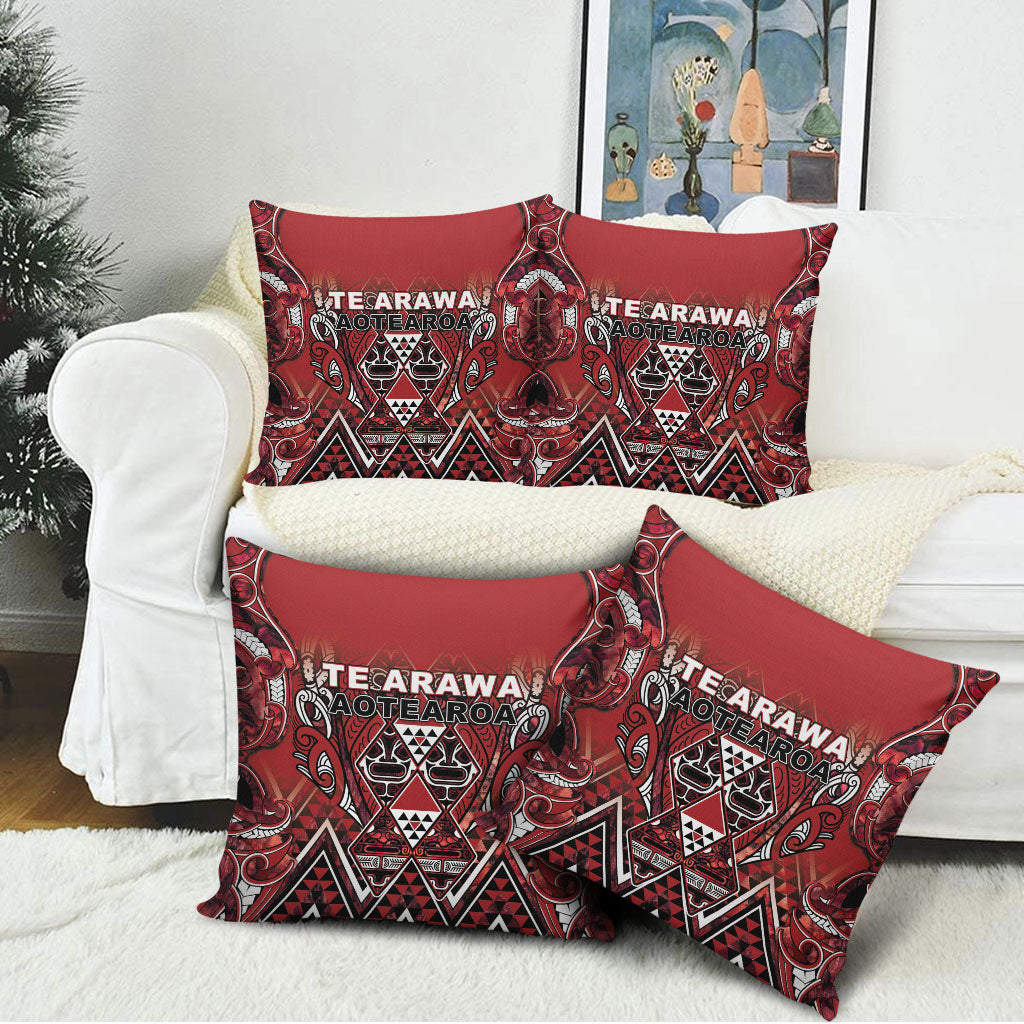 Aotearoa Te Arawa Pillow Cover Maori Tribal Dark Red Paua Shell Pattern