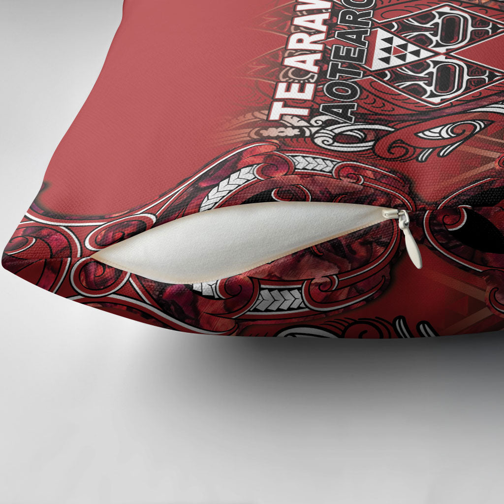 Aotearoa Te Arawa Pillow Cover Maori Tribal Dark Red Paua Shell Pattern
